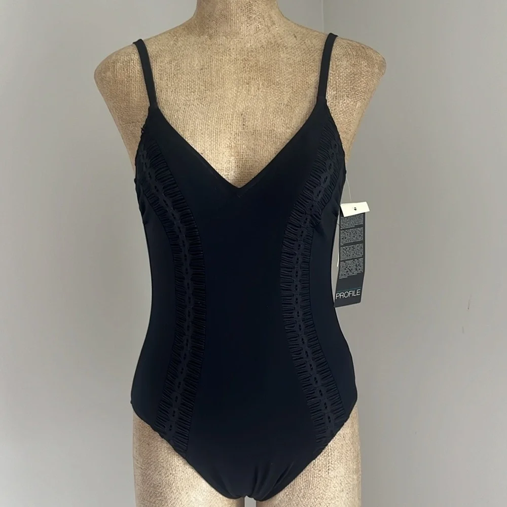Profile By Gottex Black One Piece Swimsuit  6 NWT